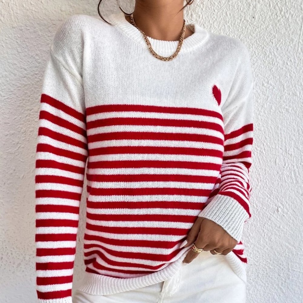 Heart & Stripe Print Sweater top - Picture 3 of 5